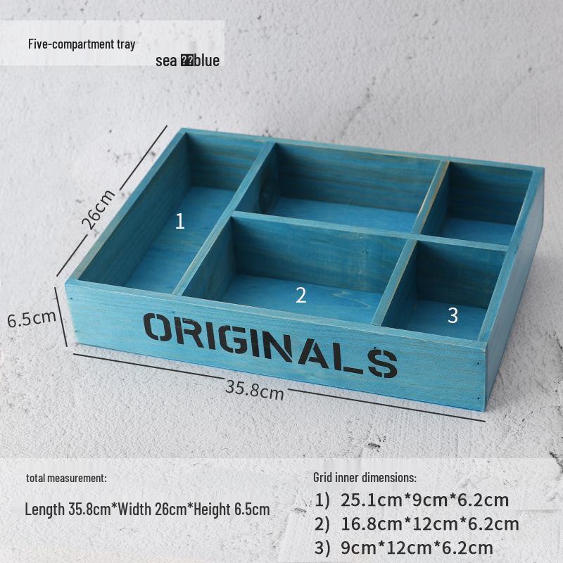 Retro Wooden Multi-Grid Desktop Storage Box and Display Tray