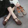 Genuine Leather Woven Shallow Mary Jane Shoes Retro Low Heeled Women's Shoes