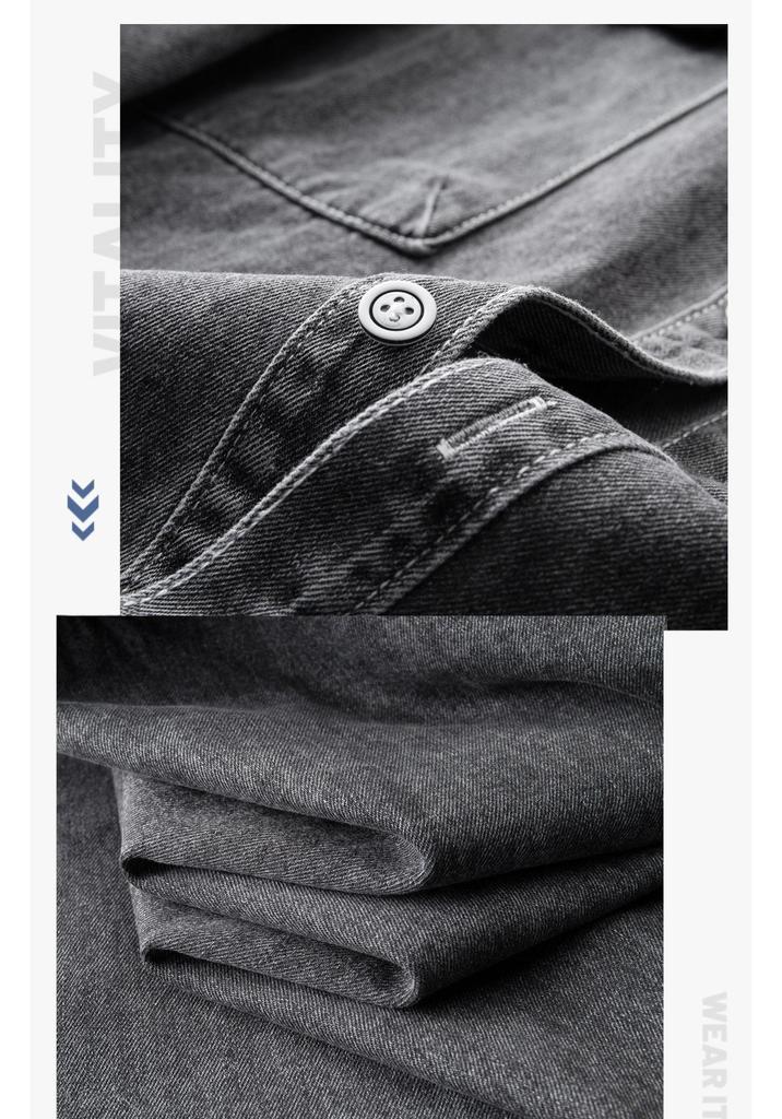Men's Japanese Retro Washed Denim Jacket - Long Sleeve, Trendy, Plus Size, Loose Workwear Shirt