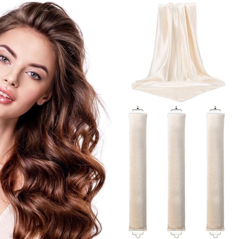 

No-heat curling iron lazy sleep big wave belt 70cm silk scarf double hook type 3cm