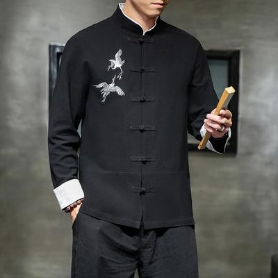 Shirts Traditional Chinese Vintage Clothing Men's Half Sleeve Linen Solid Madarin Collar Hanfu Kungfu Cardigan
