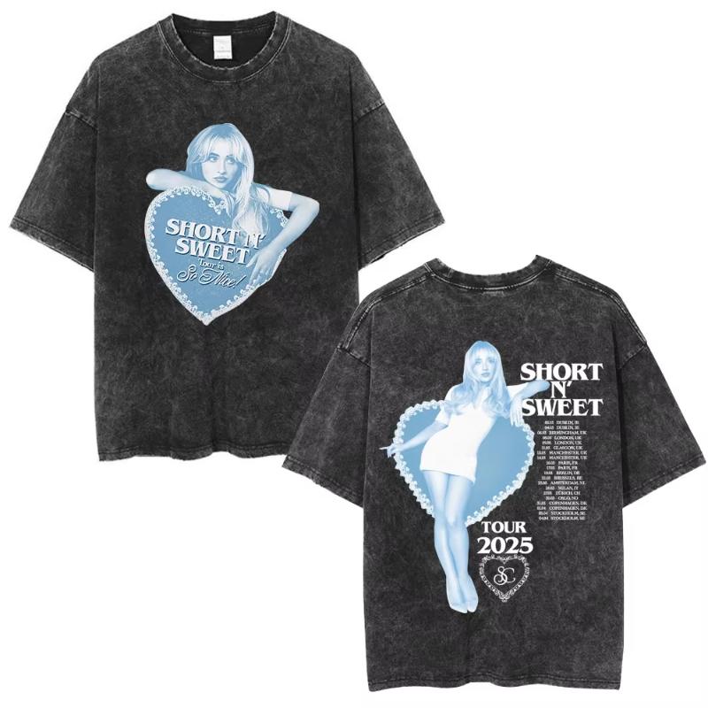 Sabrina Carpenter Short N' Sweet Tour Vintage Washed T Shirts Fans Gift Men Women Clothing Fashion Aesthetic T-shirts