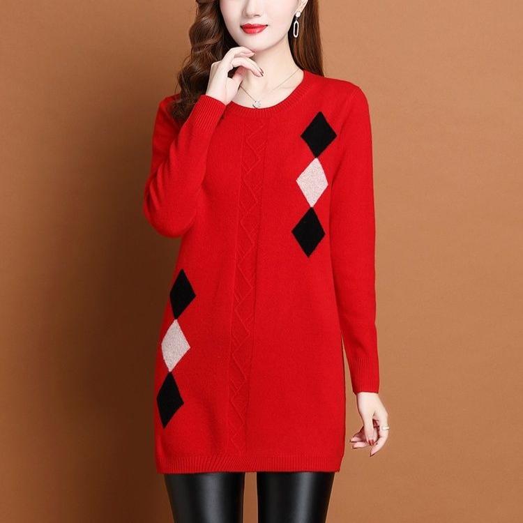 Mid-length Sweaters for Women's Autumn and Winter Fashion Thickened Round-neck Knitted Sweaters Loose and Casual Pullovers