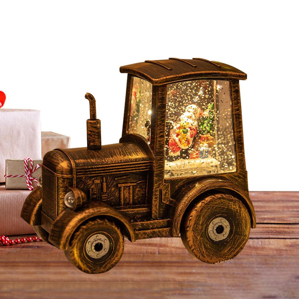Christmas Snow Globe Tractor Christmas Decoration Tabletop Lighted Snow Globe For Home Indoor Holiday Night Party Favors
