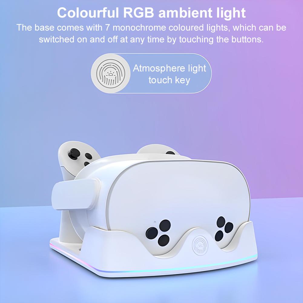 Charging Dock for Meta Quest 3S VR Charging Station with RGB Light Charging Stand Headset Display Stand and Controller Mount