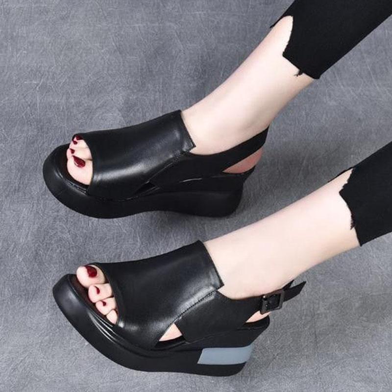 WTEMPO Sandály na klínku Dámské Letní Jednobarevné Muffinová Silná Podrážka Rybí Tlama Jednořádkové Šněrovací Otevřená Špička Měkká Podrážka Pohodlné Sandály na Vysokém Podpatku