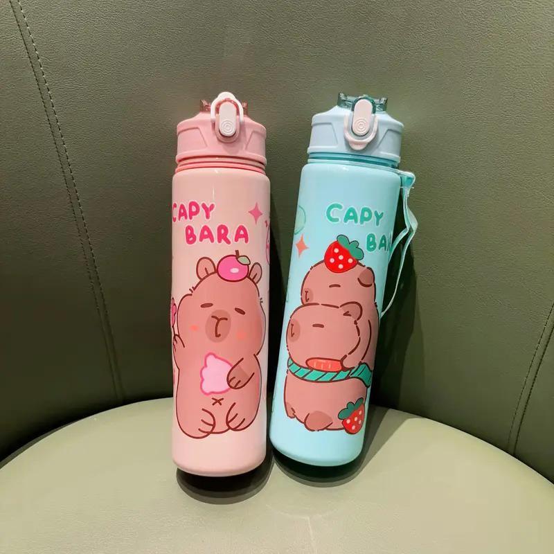 800Ml Cartoon Capybara Water Bottle Plastic Water Cup Portable Large Capacity With Straw Sports Water Bottle Travel Outdoor