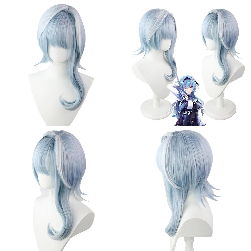Cosplay Wig With Blue White Gradient Hightemperature Silk For Anime Costume Party
