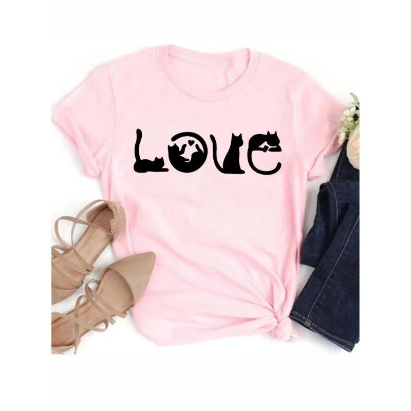 

Новая симпатичная женская футболка с принтом Love Heart Cat 3D, повседневная летняя женская одежда, футболки с рисунками 6XL