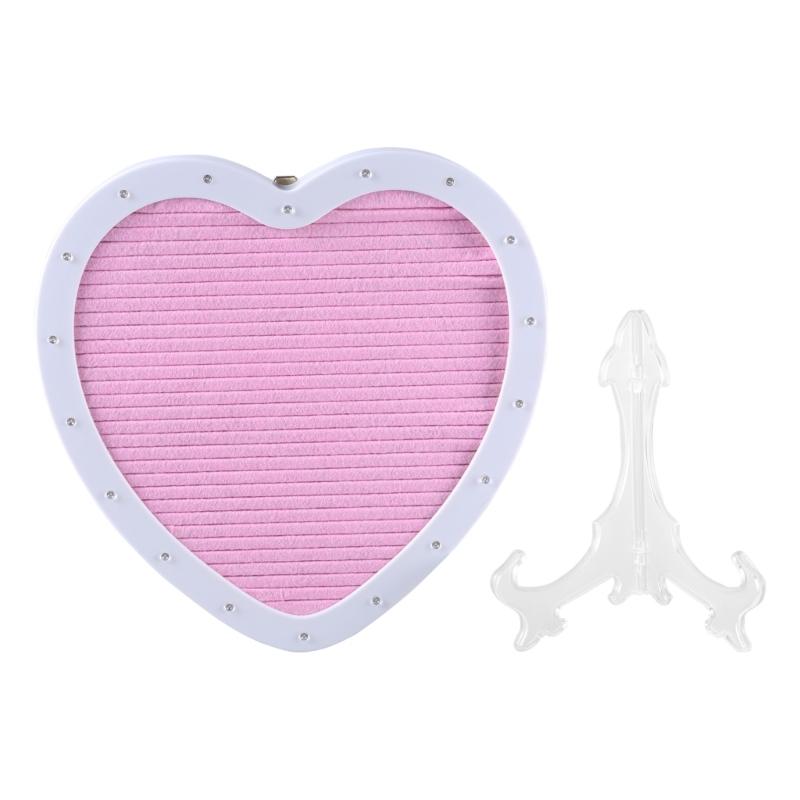 Heart Shaped Felt Letter Board Message Sign with LED Light and Changeable Letters and Stand for Party Table Decorations