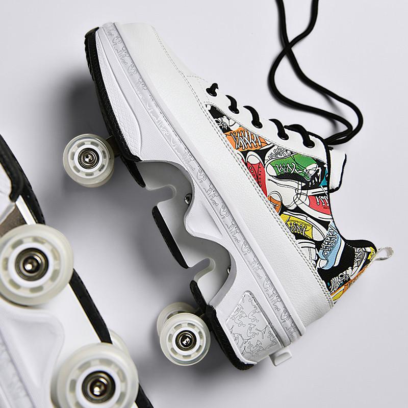 Transformable Dual-Use Roller Skates: 4-Wheel To Inline, Ice, & Walking Shoes