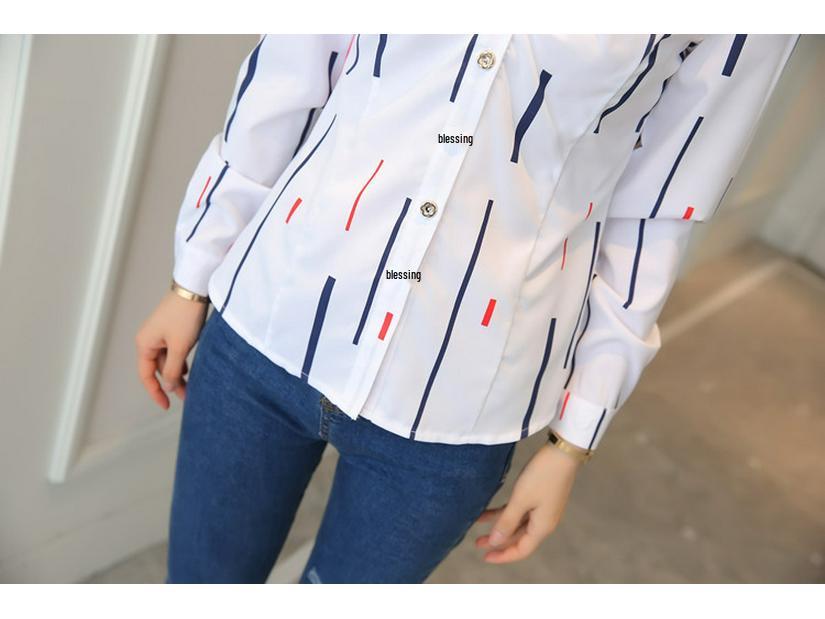 Korean Style Women's Slim Fit V-Neck White Shirt - Autumn 2024 Fashion Long Sleeve Casual Top