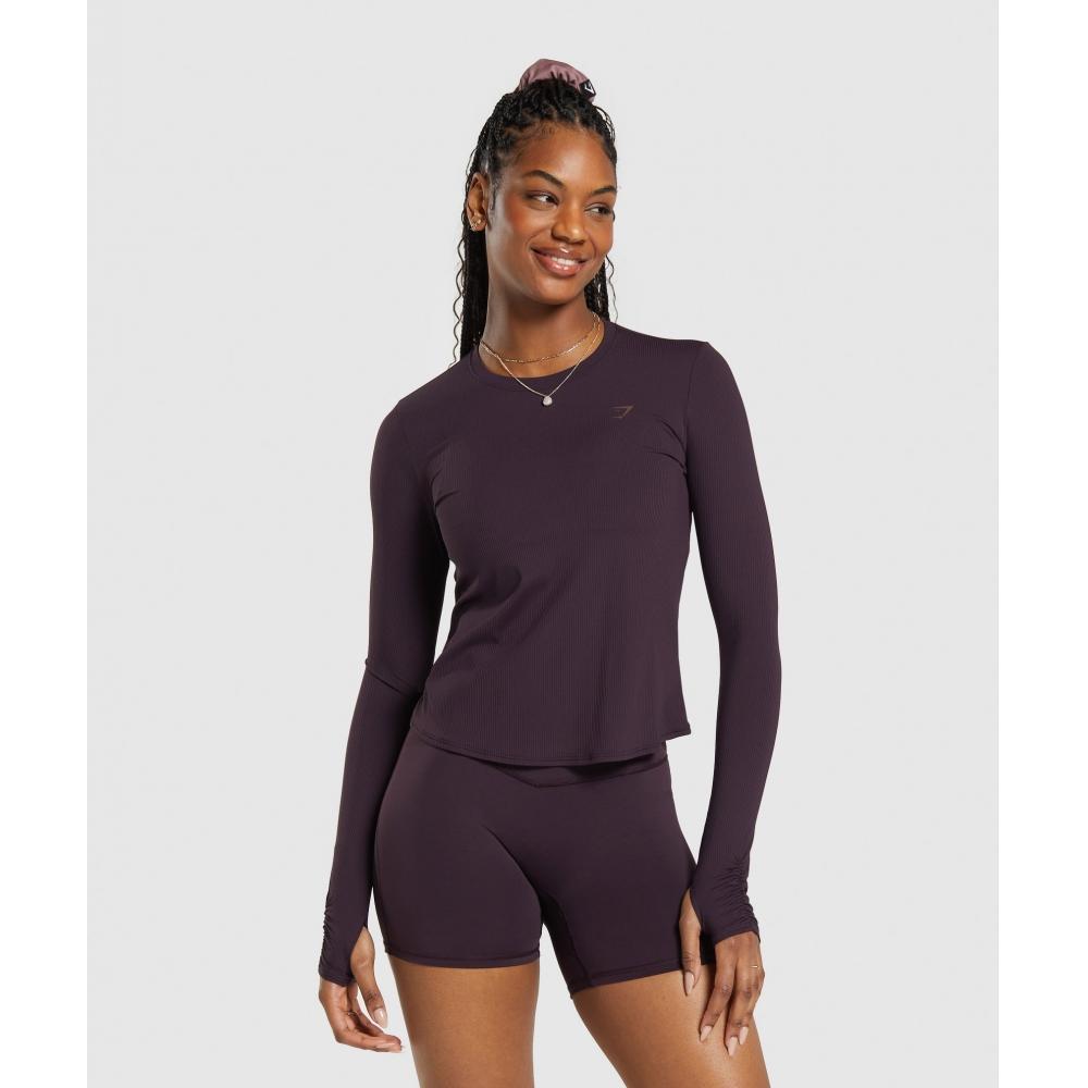 

GYMSHARK Elevate Топ с длинными рукавами и рюшами сливово-коричневый B7A2R NBZN