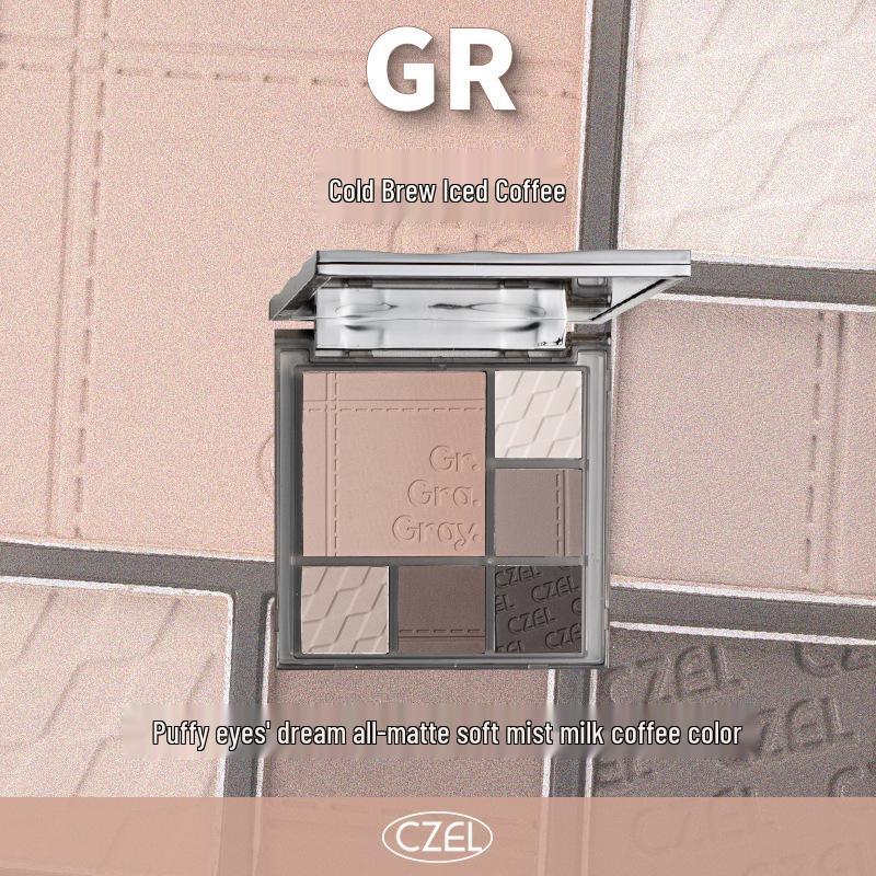 

Палетка теней и румян CZEL в земляных тонах: Серо-розовый градиент, матовый, легкий макияж все в одном