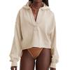 Women's Cropped Sweatshirt Loose Long Sleeve V Neck Hoodies Casual Hooded Pullover Crop Workout Top