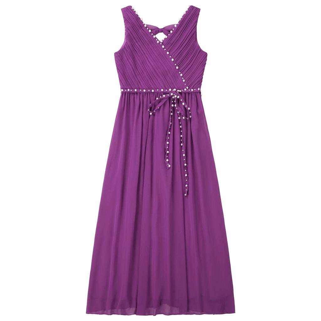 Kids Girls Summer Wedding Birthday Party Dress Sleeveless Ruched Beaded Chiffon Bridesmaid Maxi Dress