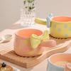 Cute Bowknot Ceramic Bowl with Handle, Aesthetic Salad, Dessert & Breakfast Oatmeal Bowl