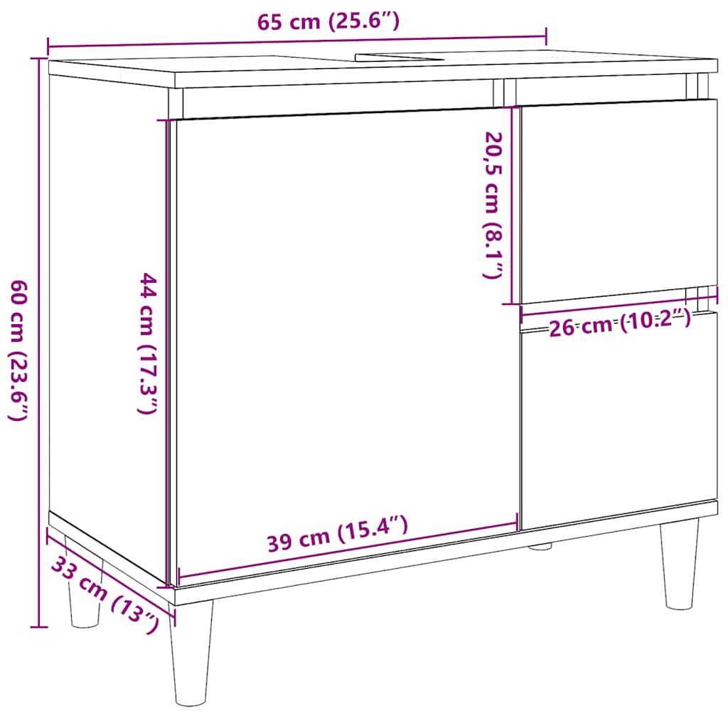 Modern bathroom vanity, storage cabinet under the sink, open storage on the side with door, 65x33x60 cm