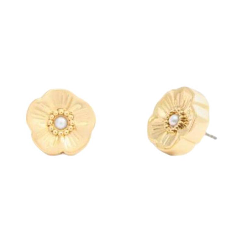 COACH Tea Rose Shape Earrings Women s Gold