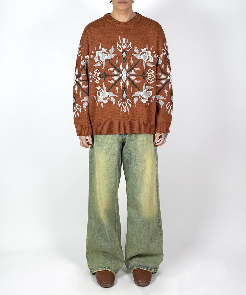 A MADE Wool Blend Jacquard Overknit (Fog Orange)