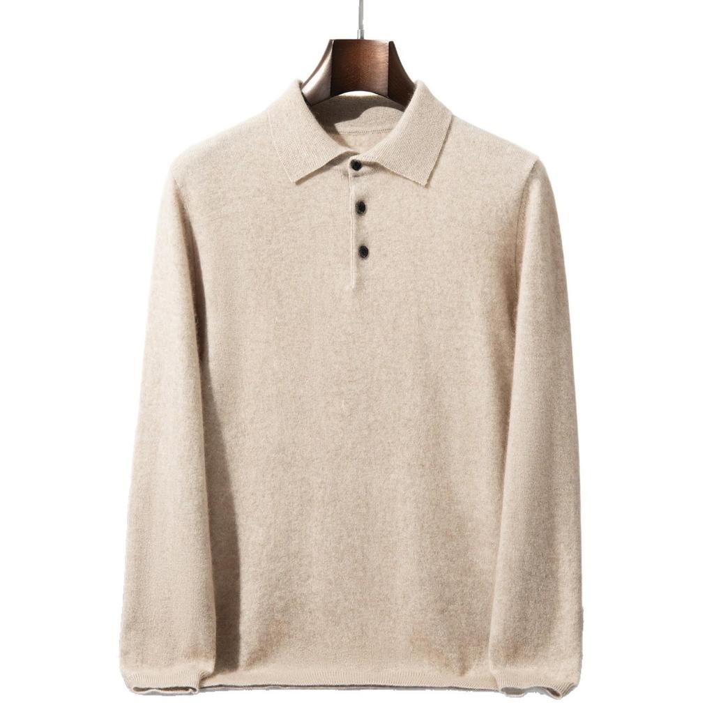 Men's Cashmere Polo Collar Sweater - Loose Fit, Long Sleeve Knitwear for Autumn & Winter
