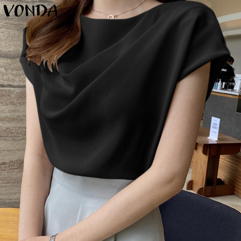 

Летние женские топы с короткими рукавами VONDA, однотонная повседневная свободная блузка больших размеров