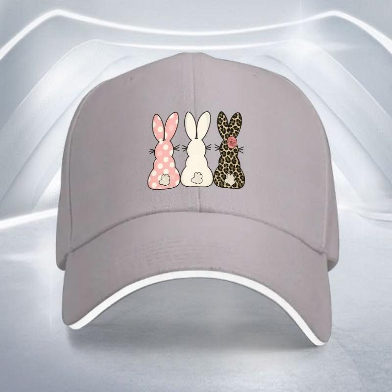 Cute Bunny Print Baseball Cap Polyester Adjustable Casual Hat for Adult Unisex Outdoor Sports