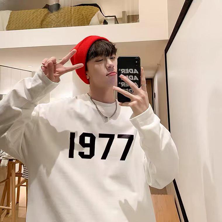 2024 Herren-Langarm-T-Shirt im japanischen Retro-Stil von 1977: High Street Vibe, Pullover mit überschnittenen Schultern für Frühling/Herbst