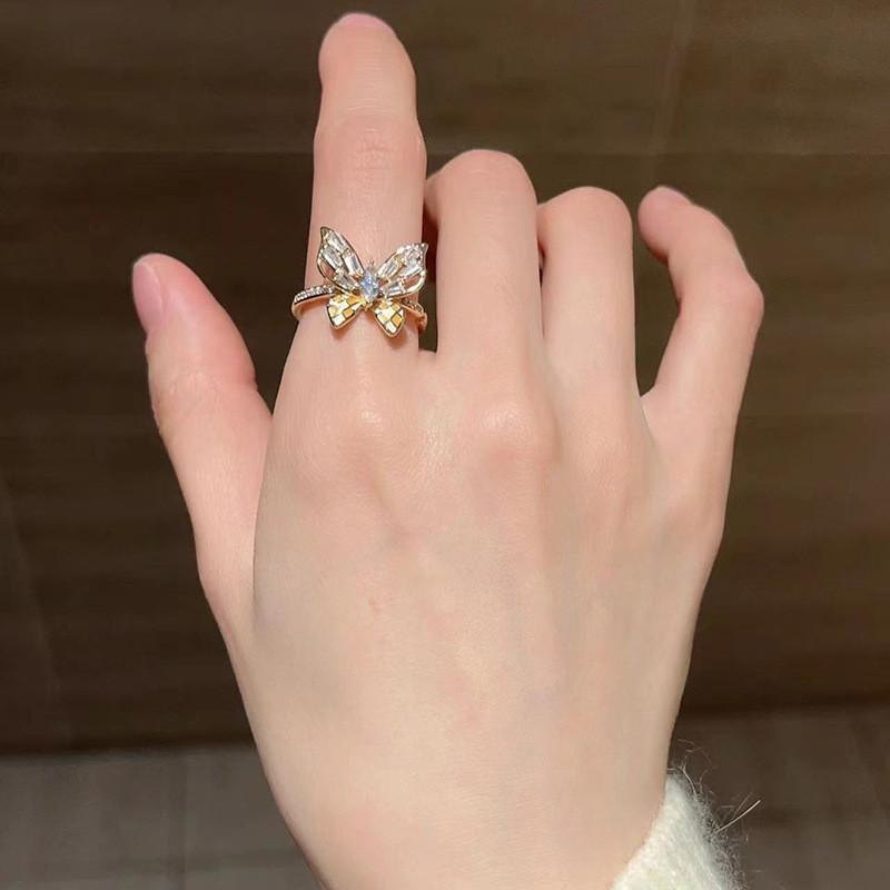 Enamel Colorful Butterfly Ring For Women Adjustable Open Design Unique And Jewelry Chic