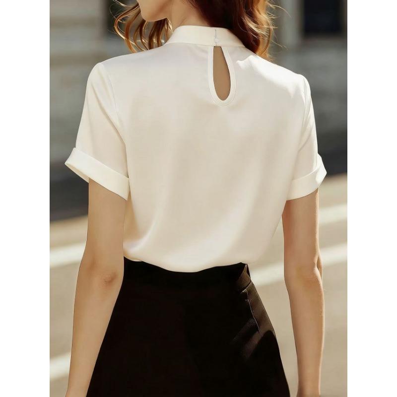 Women S Fashion Satin Short Sleeve Beaded Casual Shirt