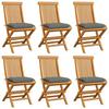 VidaXL Garden Chairs with Gray Cushions 6 Pcs Solid Teak Wood