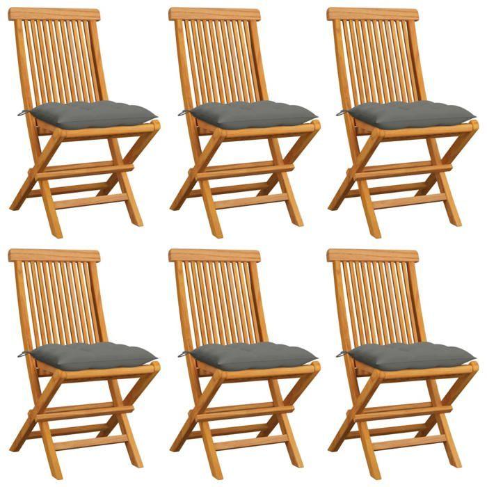 VidaXL Chaises de jardin avec coussins gris 6 pcs Bois de teck massif