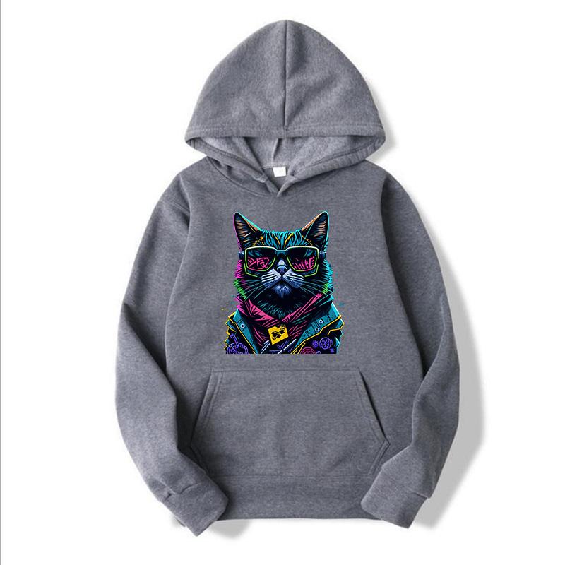 Herren Hoodie Größe L Modedruck Coole Katze Freizeit Frühling und Herbst Saison Langarm Hoodie Sweatshirt