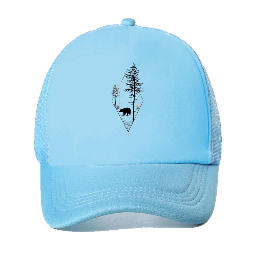 Wilderness Bear Trees Graphic Mesh Baseball Cap Casual Hat Outdoor For Womens Unisex FeUnisex