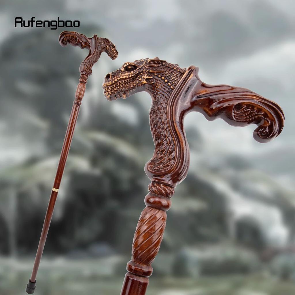 Dinosaur Brown Wooden Fashion Walking Stick Decorative Vampire Cospaly Party Wood Walking Cane Halloween Mace Wand Crosier 93cm