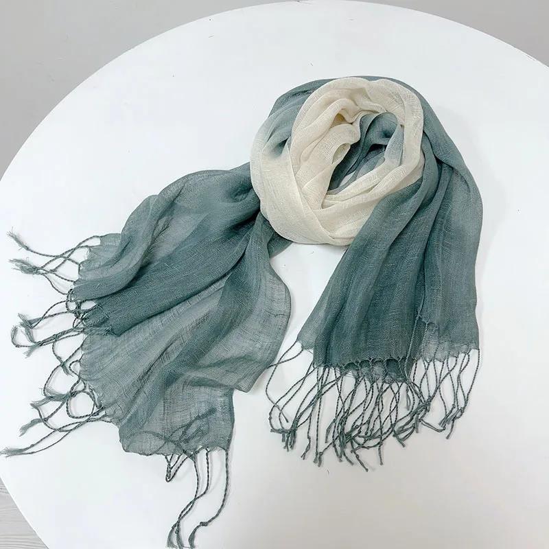 100% Leinen Farbverlauf Damen Frühling Schal Echarpe Muslimischer Hijab Foulard Schals Krawatte gefärbte Schals Damen/Herren Sjaal Schals für Damen