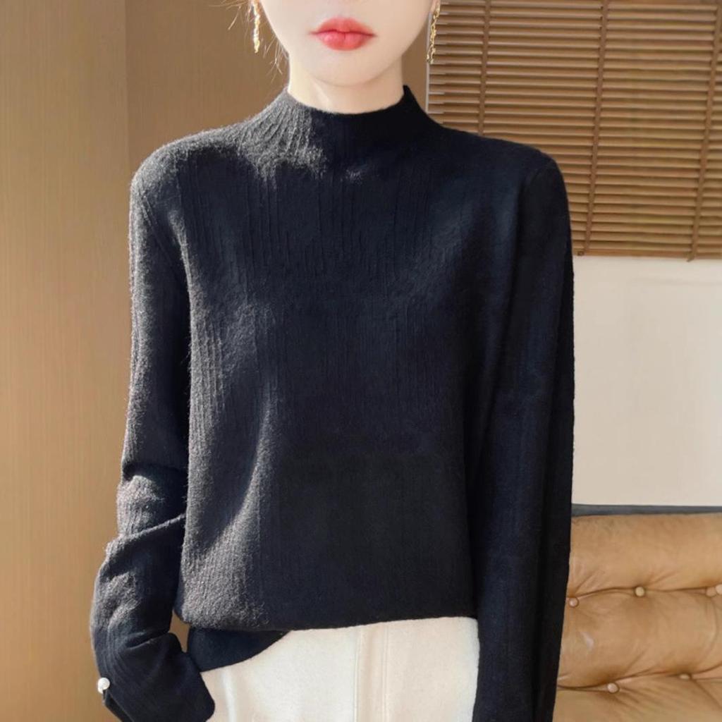 2025 Damski, stylowy, ciepły, luźny sweter z wysokim kołnierzem – grubsza warstwa bazowa na jesień/zimę
