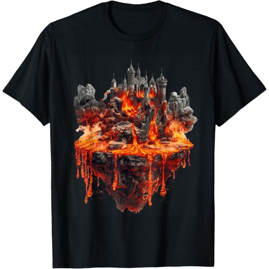 Футболка с эпическим фэнтезийным замком, окруженным лавой(1) XXXXXL чёрный