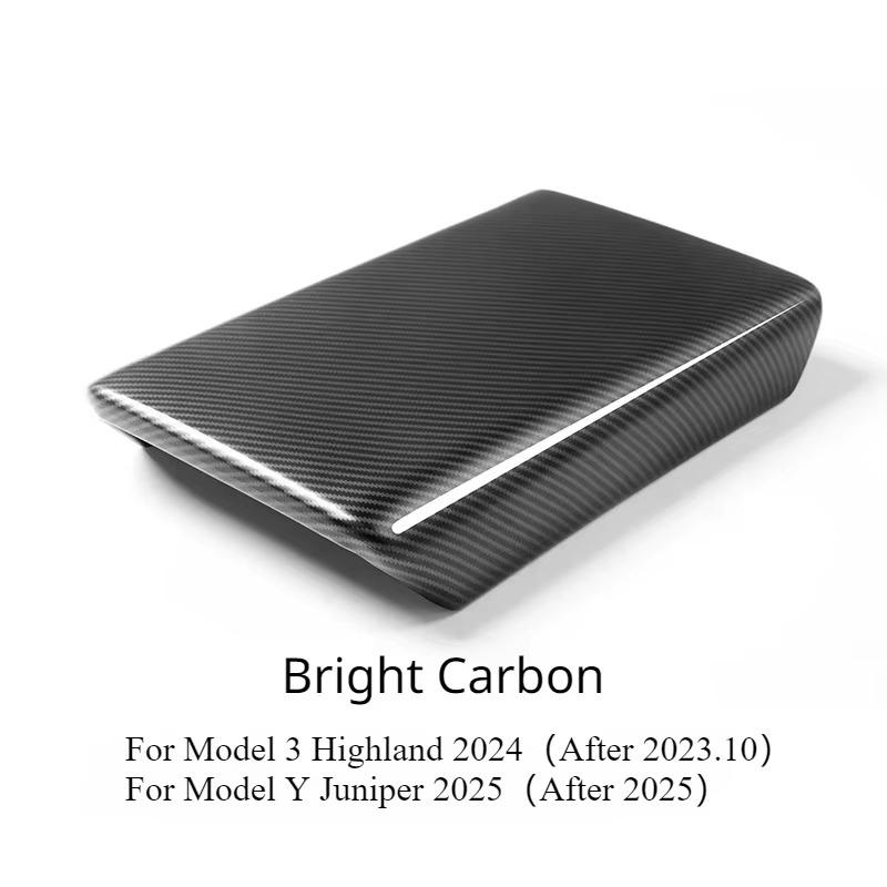 

For Tesla Model 3 Highland Model Y Juniper 2025 Accessories Armrest Storage Box Cover Carbon Fiber ABS Center Console Panel Pad