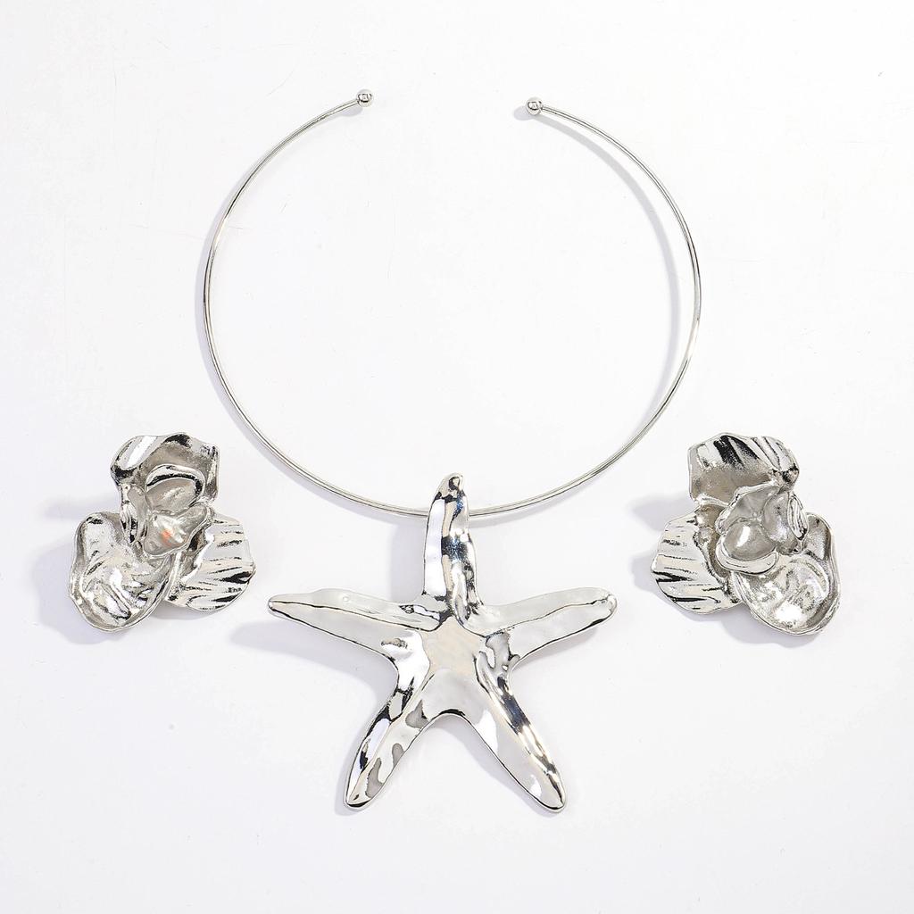 Fashion Starfish Collar Earrings Set Fashion Trend Petal Earrings Exaggerated European and American Personality Necklace Earrings Women