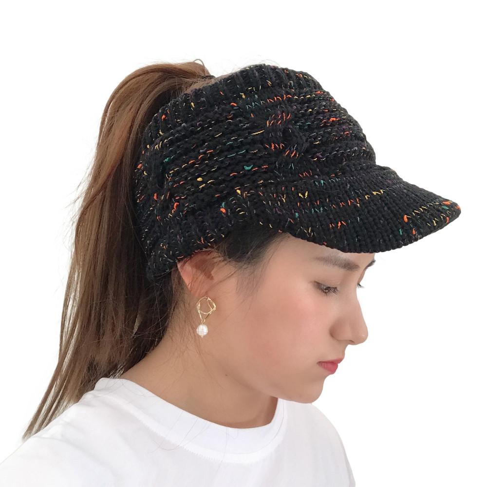 Women's Knit Wool Peaked with Visor - Hollow Out Multicolor Pointed Hat for Winter Cold and Outdoor Activities
