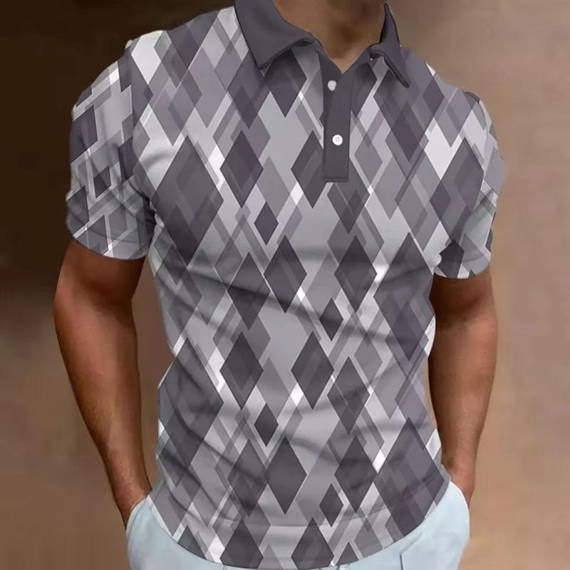 Fashion Men's Polo T-shirt 3D Patchwork Checkered Printed Street Top Daily Casual Short Sleeved Men's Clothing