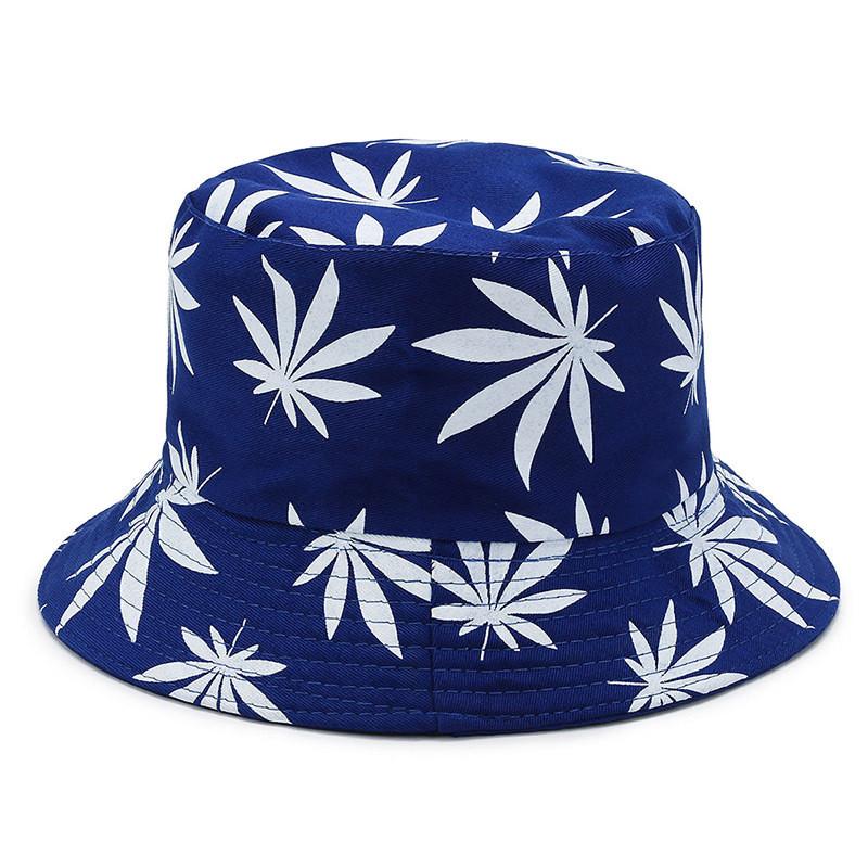 

Maple Printed Leaf Double Faced Fisherman Hat Sun Protection Outdoor Caps Gift Navy