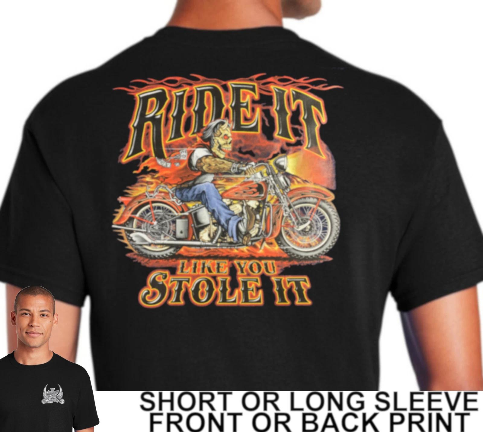 Biker Ride It Like You Stole It Demon Skull Riding Custom Motorcycle Mes TShirt XL
