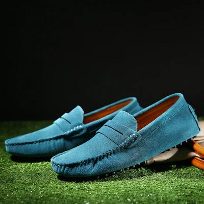 Klassische blaue Slipper Schuhe Herren Atmungsaktives Wildleder Freizeitschuhe Herren Flats Slipper Fahrschuhe Herren Erbsenschuhe Große Größe 49