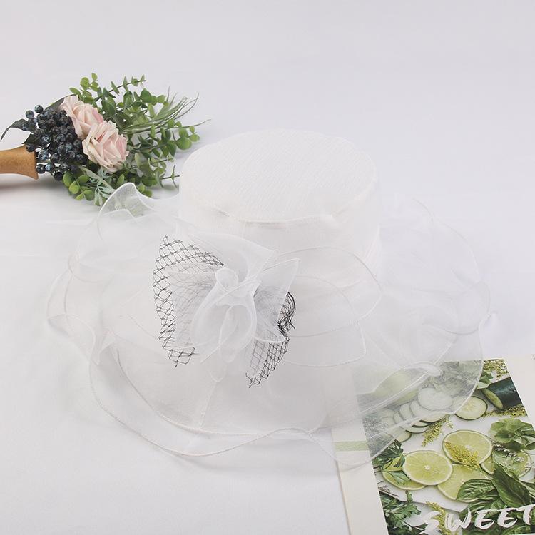 Hat Women'S Summer New Anti-Ultraviolet Beach Sun Hat Organza Flower Sun Hat Big Edge Mesh Top Hat