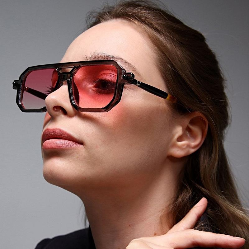 Ins Vintage Square Sunglasses for Men Women Fashion Retro Double Bridge Sun Glasses Eyewear Trendy Design UV400 Shades