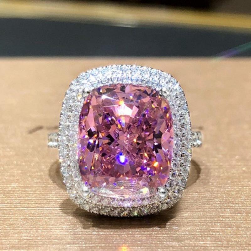 Wish large square zircon ring slightly inlaid diamond ring European and American atmosphere excellent no. 6