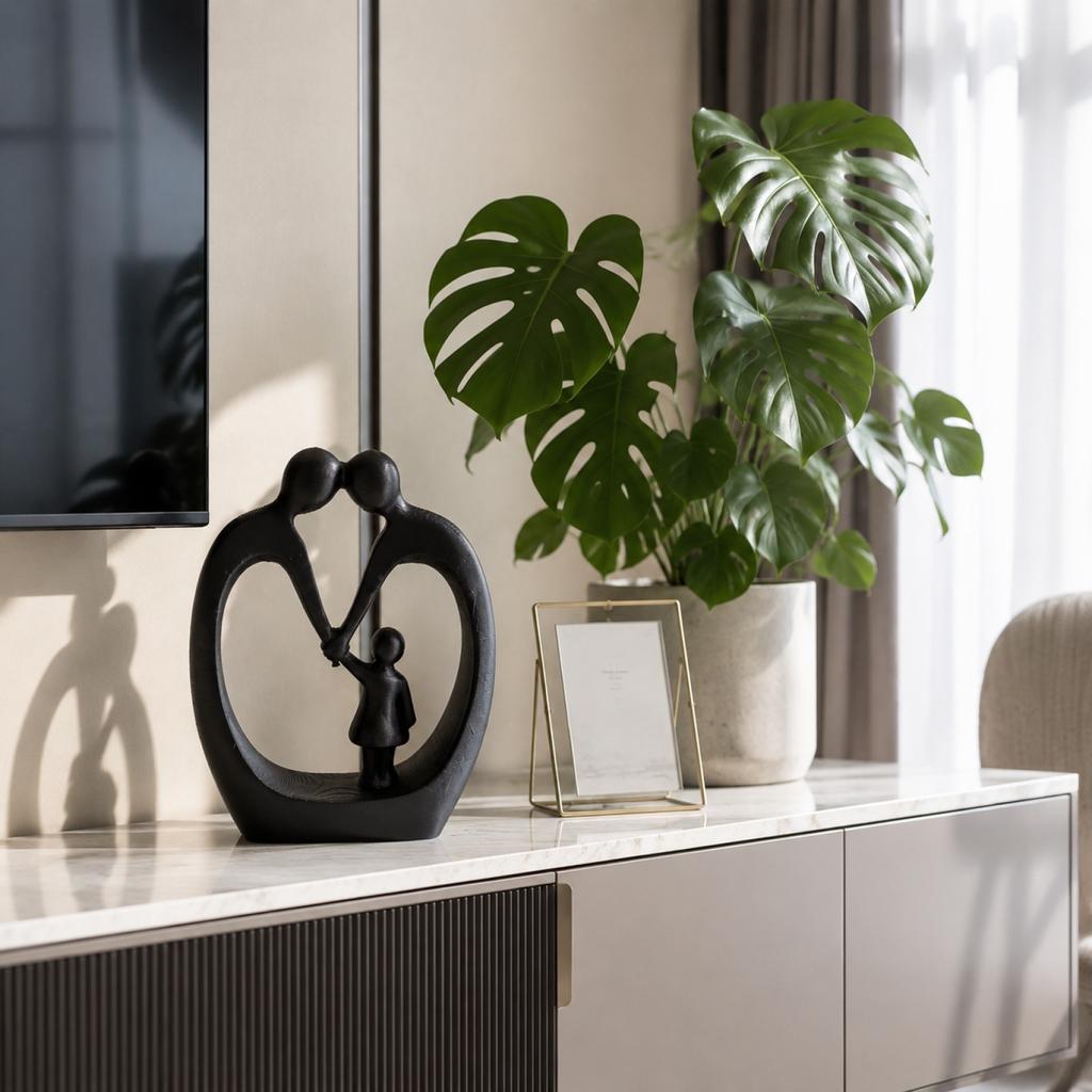 Modern Abstract Sculpture 3D Printed Figurine Family Embrace Design Decorative Ornament for Home Office Display and Interior Decoration