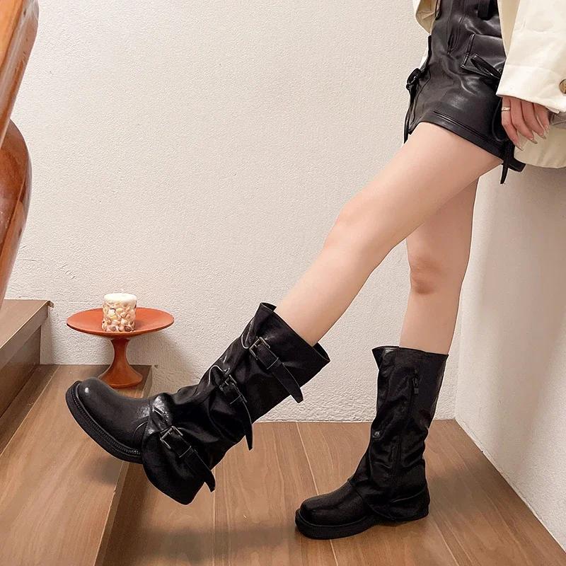 Escarpins à talons hauts rétro à boucle de ceinture pour femmes, denim western, nouveaux, d'extérieur, amincissants, mode, chaussures pour femmes, magnifiques bottes longues pour femmes